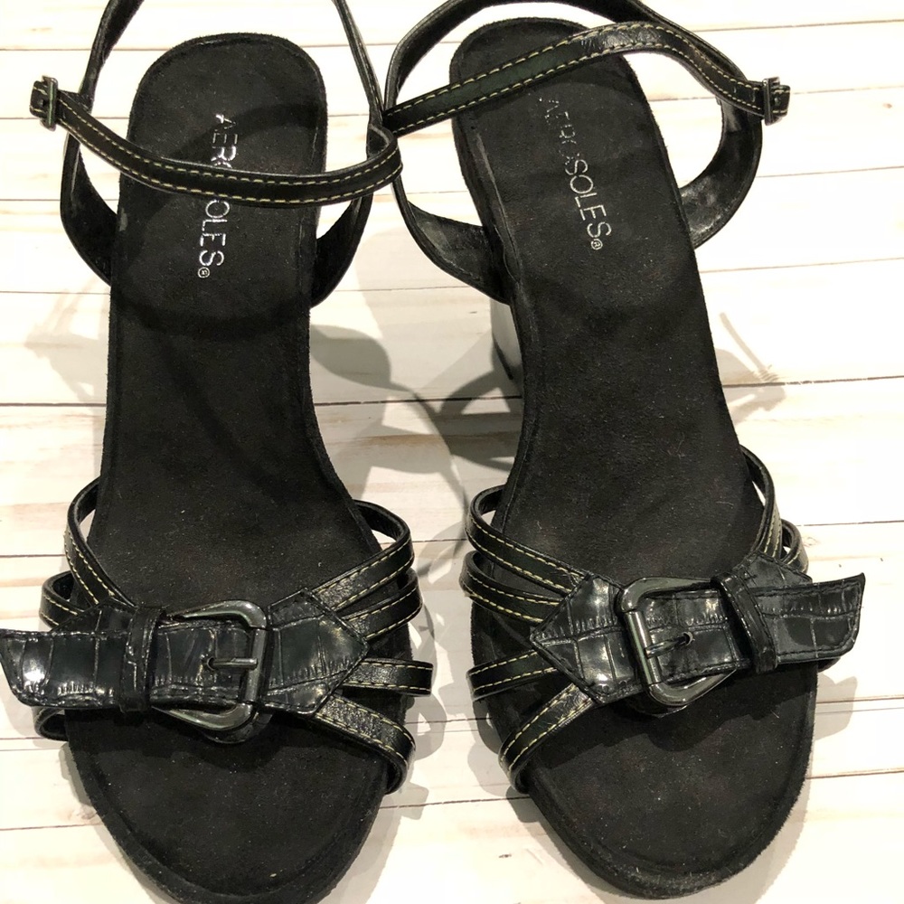 Aerosole Black Wedge Sandals
